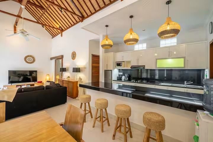 Villa Nemia Seminyak, Bali — kitchen with pendant lights