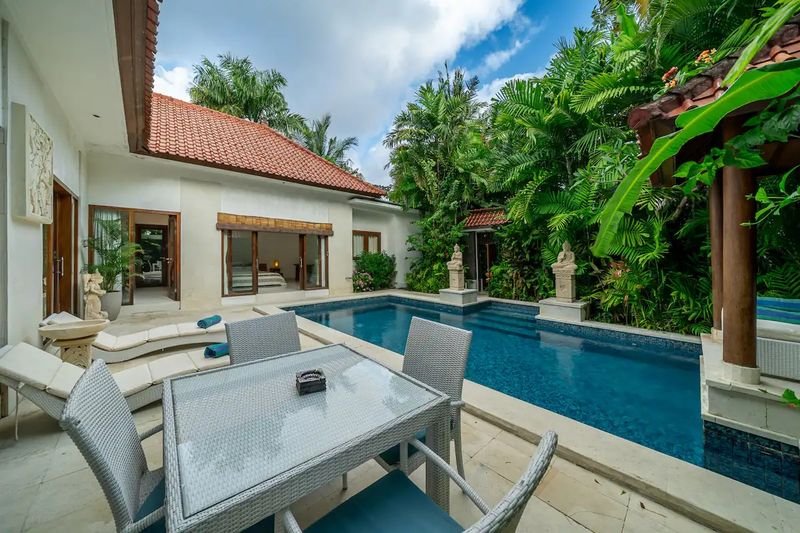 Villa Nemia Seminyak, Bali — pool viewed from outdoor dining