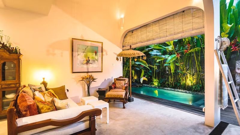 Villa Vickary Seminyak, Bali — living space facing a garden